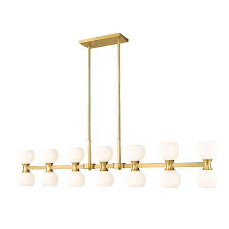 Z-Lite Artemis Linear Chandelier, 14-Light, 5 In.W x 60 In.L x 12.75 In.H, Modern Gold/Matte Opal 494-14L-MGLD